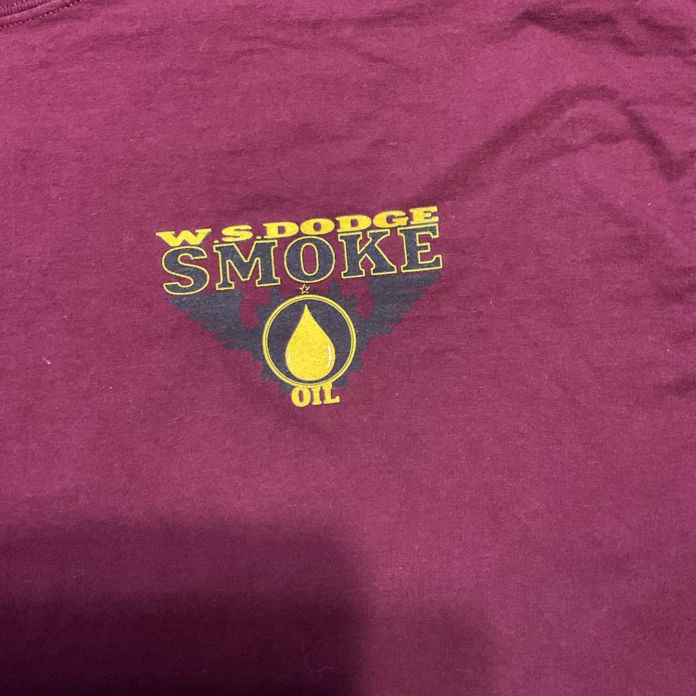 W.S. Dodge Smoke Oil Shirt Mens 2XL Burgundy Graphic Hanes Beefy-T Tee - Picture 2 of 8